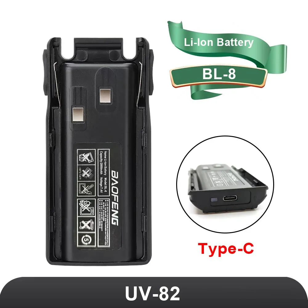 Baofeng UV-82 Battery USB Type-C Charger 2800mah BL-8 Battery For UV-82HP UV-82TP UV-89 Two Way Radio