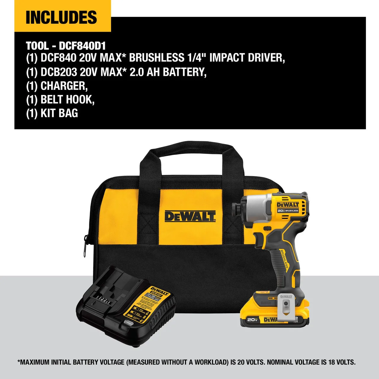 DEWALT DCF840D1 - 20V Max Xtreme Cordless Brushless 1/4 In Impact Driver Drill Kit (1) Lithium Ion Battery With Charger