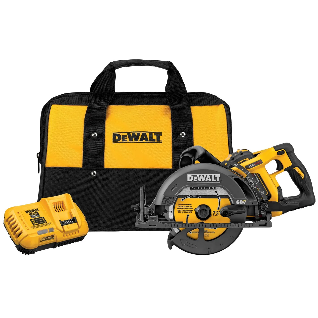 DEWALT DCS577X1 - 60V MAX Flexvolt 7-1/4" Worm Drive Style Saw Kit W/ 1 Battery (9Ah), Charger And Bag