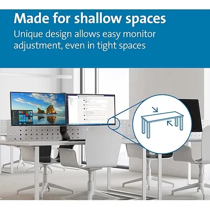 Kensington Smartfit Space Saving Deskclamped Dual Monitor Arm, Adjustable Height, Black
