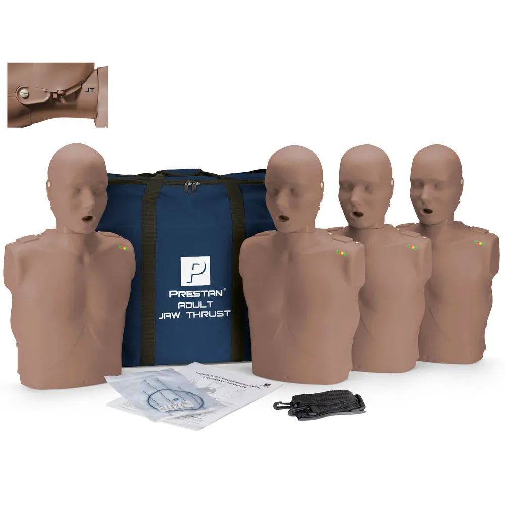 PRESTAN Professional Adult Jaw Thrust Dark Skin Manikin (4-Pack) with CPR Monitor